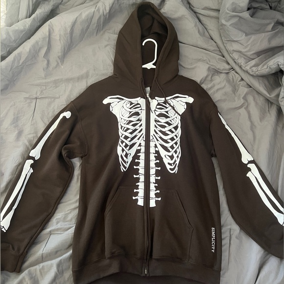 Simplicity Brown Skeleton Zip Up Hoodie - Picture 1 of 4